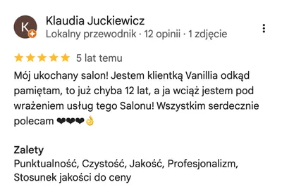 Opinie klientów salonu Vanillia Gdańsk - zadowolone klientki - opinia 6